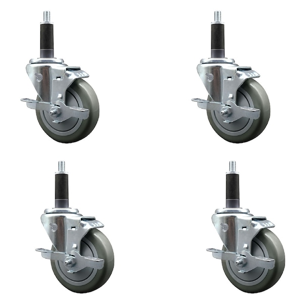 Service Caster 4'' SS Gray Poly Swivel 1'' Expanding Stem Caster Set with Brake, 4PK SCC-SSEX20S414-PPUB-TLB-1-4 - main